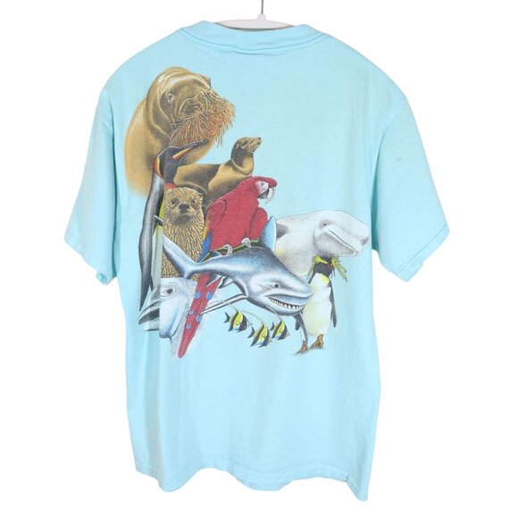 Vintage SHEDD AQUARIUM Chicago All Over Marine Animal Print Sz L Nature Science - Picture 2 of 8